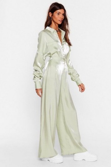 NASTY GAL x Josefine H.J Your Shine is Now Satin Wide-Leg Pants in Mint - flipped