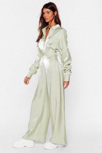 NASTY GAL x Josefine H.J Your Shine is Now Satin Wide-Leg Pants in Mint