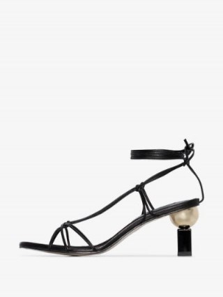 Yuul Yie Black Trophy 70 Leather Sandals / contemporary heels - flipped
