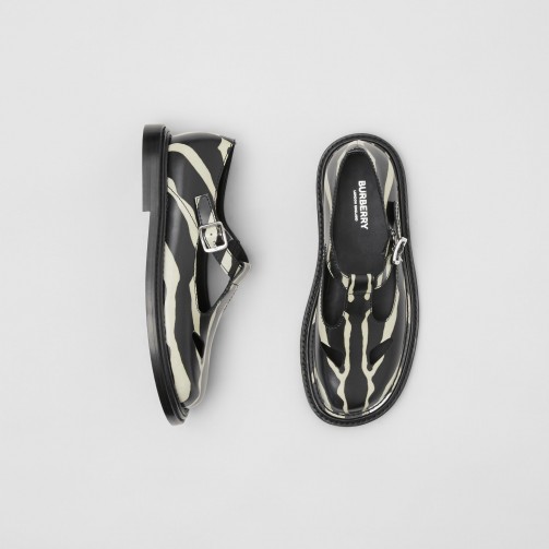 Burberry Zebra Print Leather T-bar Shoes Black/White
