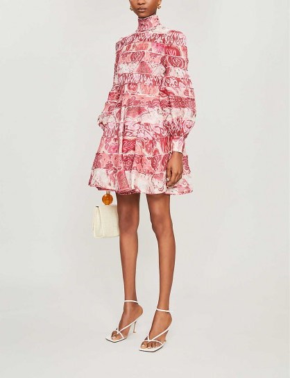ZIMMERMANN Wavelength printed linen and silk-blend mini dress in Spliced Pink Ikat | voluminous fashion - flipped