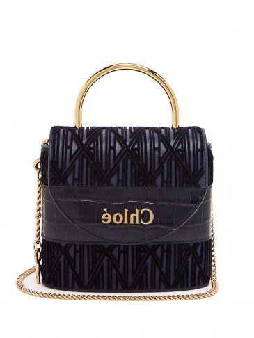 Top Handle Bag | CHLOÉ Aby Lock small monogram navy-leather bag - flipped