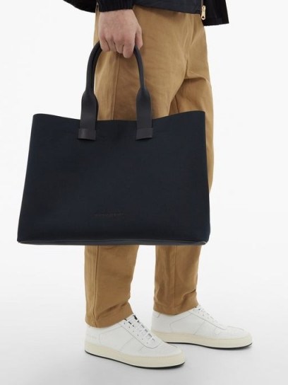 TROUBADOUR Adventure leather-trimmed nylon tote / men’s navy bags - flipped