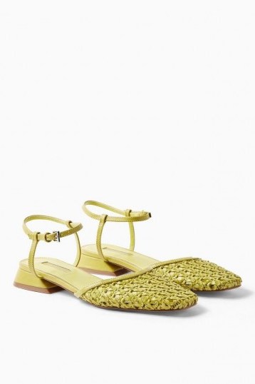 TOPSHOP ALICIA Green Woven Ankle Tie Shoes / ankle strap flats - flipped