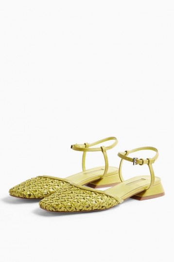 TOPSHOP ALICIA Green Woven Ankle Tie Shoes / ankle strap flats