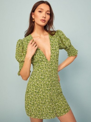 Reformation Alison Dress in Samantha | green puff sleeve dresses - flipped