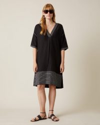 Jigsaw AMBA LINEN MIX KAFTAN DRESS Black / loose fit summer dresses