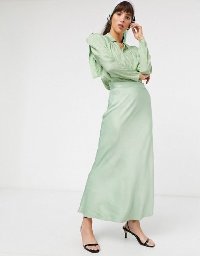& Other Stories satin midi skirt in mint green - flipped