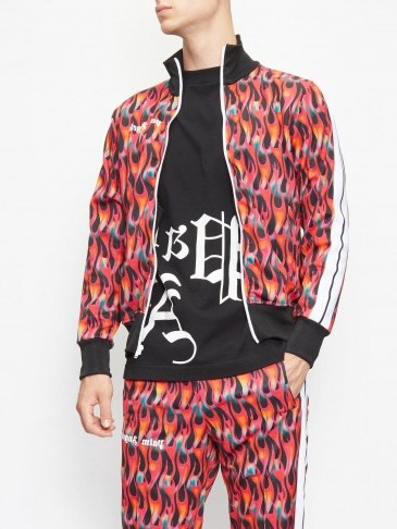 PALM ANGELS Arm-stripe flame-print jersey track jacket / men’s casual clothing - flipped
