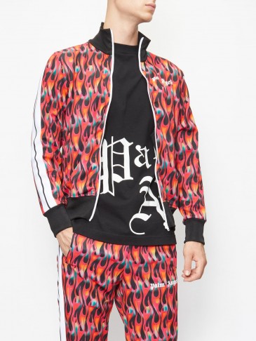PALM ANGELS Arm-stripe flame-print jersey track jacket / men’s casual clothing