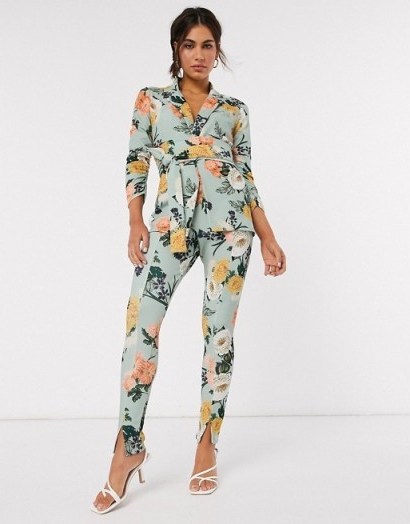 ASOS DESIGN jersey suit in green floral / trouser suits / florals - flipped