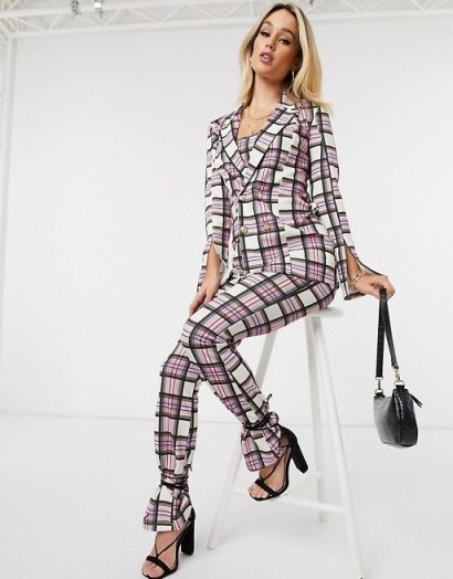 ASOS DESIGN jersey suit in sorbet check / checked trouser suits - flipped