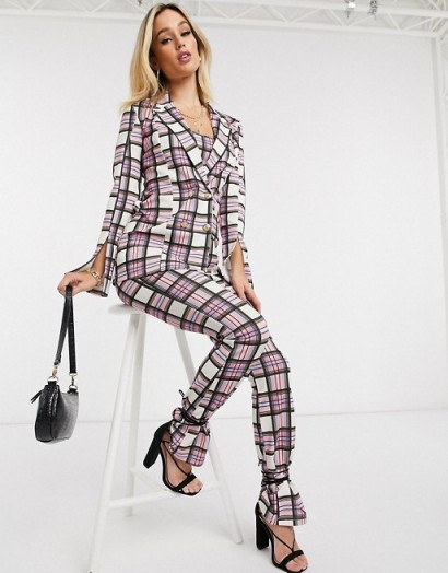 ASOS DESIGN jersey suit in sorbet check / checked trouser suits