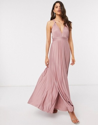 ASOS DESIGN knot strap pleated maxi dress in rose - flipped