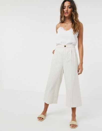 linen clothing for women – ASOS DESIGN linen culottes in stripe - flipped