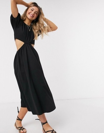 ASOS DESIGN midi smock dress with cut out detail in black - flipped