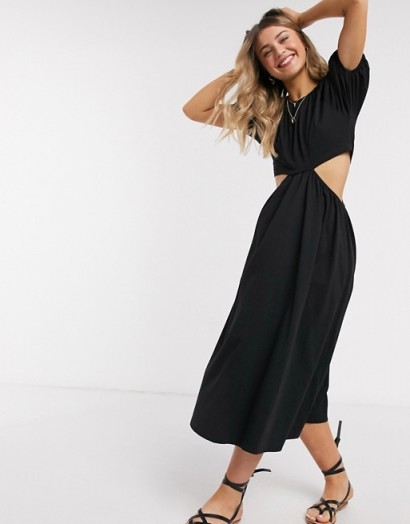 ASOS DESIGN midi smock dress with cut out detail in black