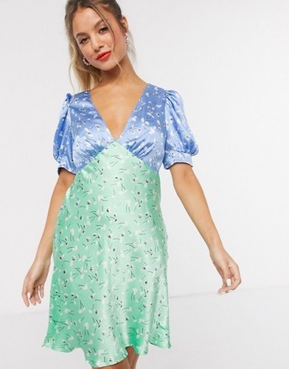 ASOS DESIGN satin mini tea dress in mixed floral print - flipped