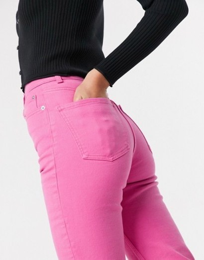 ASOS DESIGN Tall high rise ‘stretch’ straight jeans in bubblegum pink – bright denim - flipped