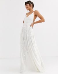 ASOS EDITION cami wedding dress with sequin and bead embellishment in ivory – strappy bridal dresses