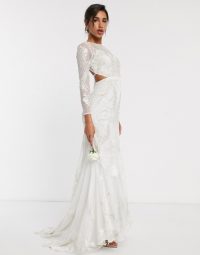 ASOS EDITION embroidered & embellished fishtail wedding dress in ivory – cut out bridal gown