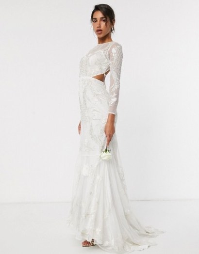 ASOS EDITION embroidered & embellished fishtail wedding dress in ivory – cut out bridal gown - flipped