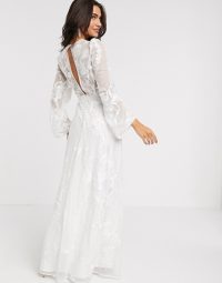 ASOS EDITION embroidered wedding dress blouson sleeve in ivory