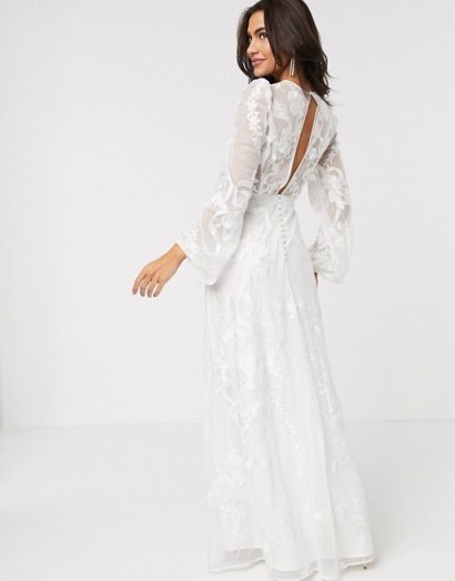 ASOS EDITION embroidered wedding dress blouson sleeve in ivory - flipped