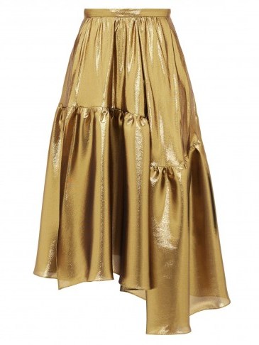 ROCHAS Asymmetric tiered lamé midi skirt in gold - flipped