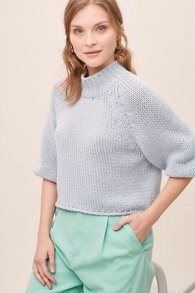 High Neck Sweater – Anthropologie Halla Recycled-Wool Jumper in Grey - flipped