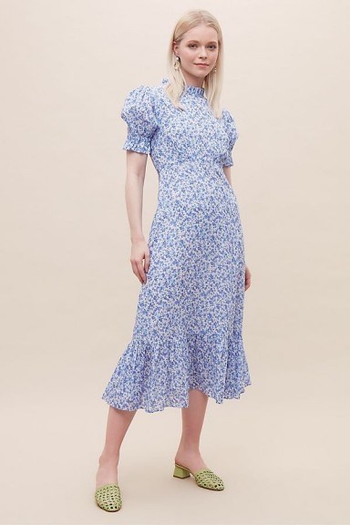 Puff sleeve dress / Ghost London Solene Floral Dress Blue Motif - flipped