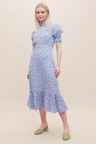 Puff sleeve dress / Ghost London Solene Floral Dress Blue Motif