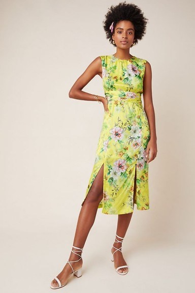 Anthropologie Sparrow Silky Midi Dress in Yellow Motif | spring dresses - flipped
