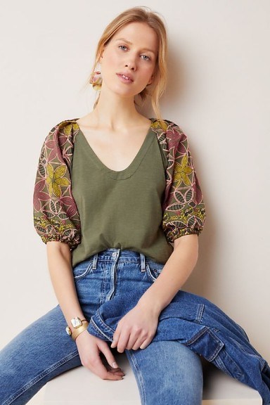 Maeve Bridey Embroidered Top in Moss - flipped