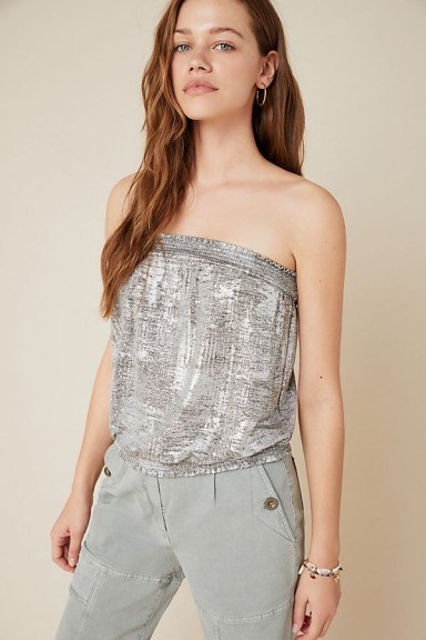 Anthropologie Maiah Shimmer Tube Top in Silver / shiny bandeau tops - flipped