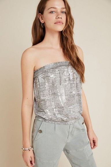 Anthropologie Maiah Shimmer Tube Top in Silver / shiny bandeau tops