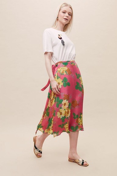 Bailey & Buetow Eve Floral-Print Wrap Skirt Medium Pink - flipped