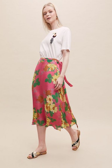 Bailey & Buetow Eve Floral-Print Wrap Skirt Medium Pink