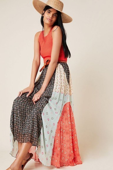 Verb by Pallavi Singhee Margot Pleated Maxi Skirt | mixed print skirts - flipped