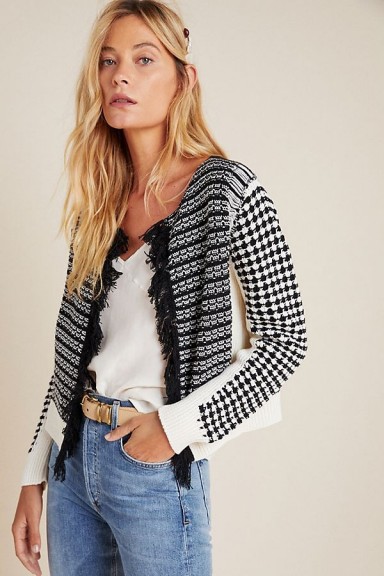 Aldomartins Izabella Fringed Knitted Jacket in Blac and White | mono jackets