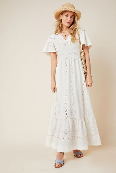 Maeve Rochelle Eyelet Maxi Dress | long white boho dresses - flipped