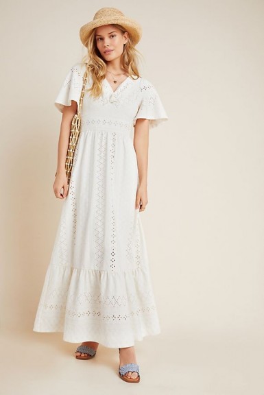 Maeve Rochelle Eyelet Maxi Dress | long white boho dresses