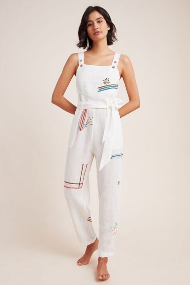 Anthropologie Christie Embroidered Linen Jumpsuit | warm weather jumpsuits