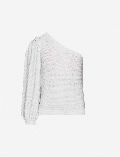 BA&SH Gloomy asymmetric knitted jumper in silver ~ one shoulder metallic fibre jumpers - flipped