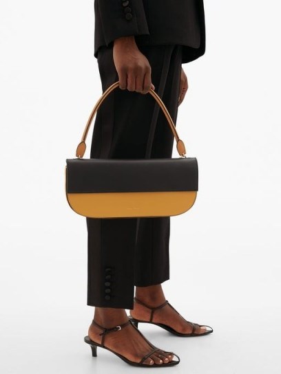 DANSE LENTE Baguette leather shoulder bag ~ modern classics ~ yellow and navy colourblock bags - flipped