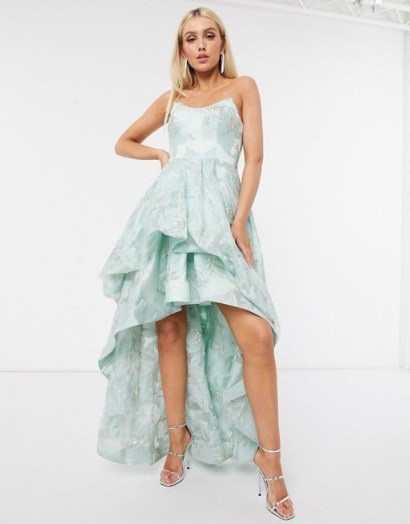 Green occasion dress – Bariano organza high low dress in mint floral - flipped
