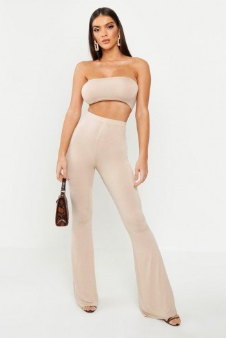 Disco Outfits For Women – Basic Bandeau and Flared Trouser Co-ord – boohoo - flipped