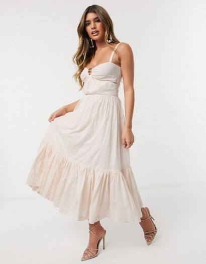 Bec & Bridge puka shell tiered midi dress in shell pink / party dresses for summer / frill hemline - flipped
