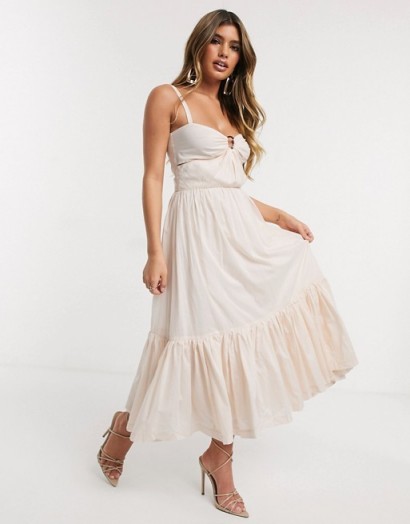 Bec & Bridge puka shell tiered midi dress in shell pink / party dresses for summer / frill hemline