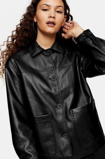 TOPSHOP Black Faux Leather Shacket – skackets – casual outerwear